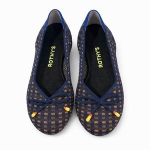 Rothy’s The Flat Navy Metallic Checkered Knit Ballet Flats Size 6.5